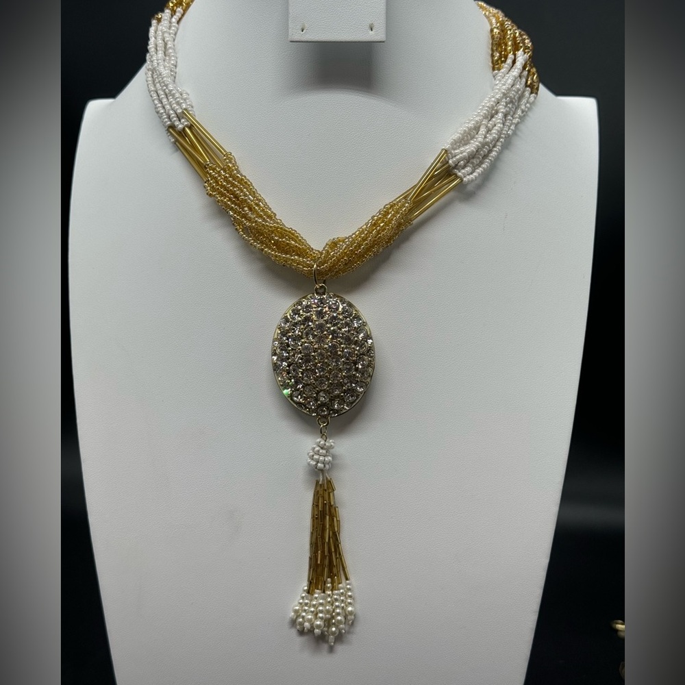 Vintage Joan Rivers Classic Collection Seed Bead Multi Chain Statement Pendant